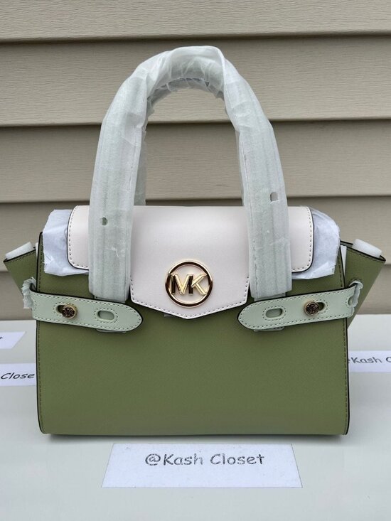 Michael Kors satchel purse carmen medium flap bag color block light sage multi - Picture 1 of 11